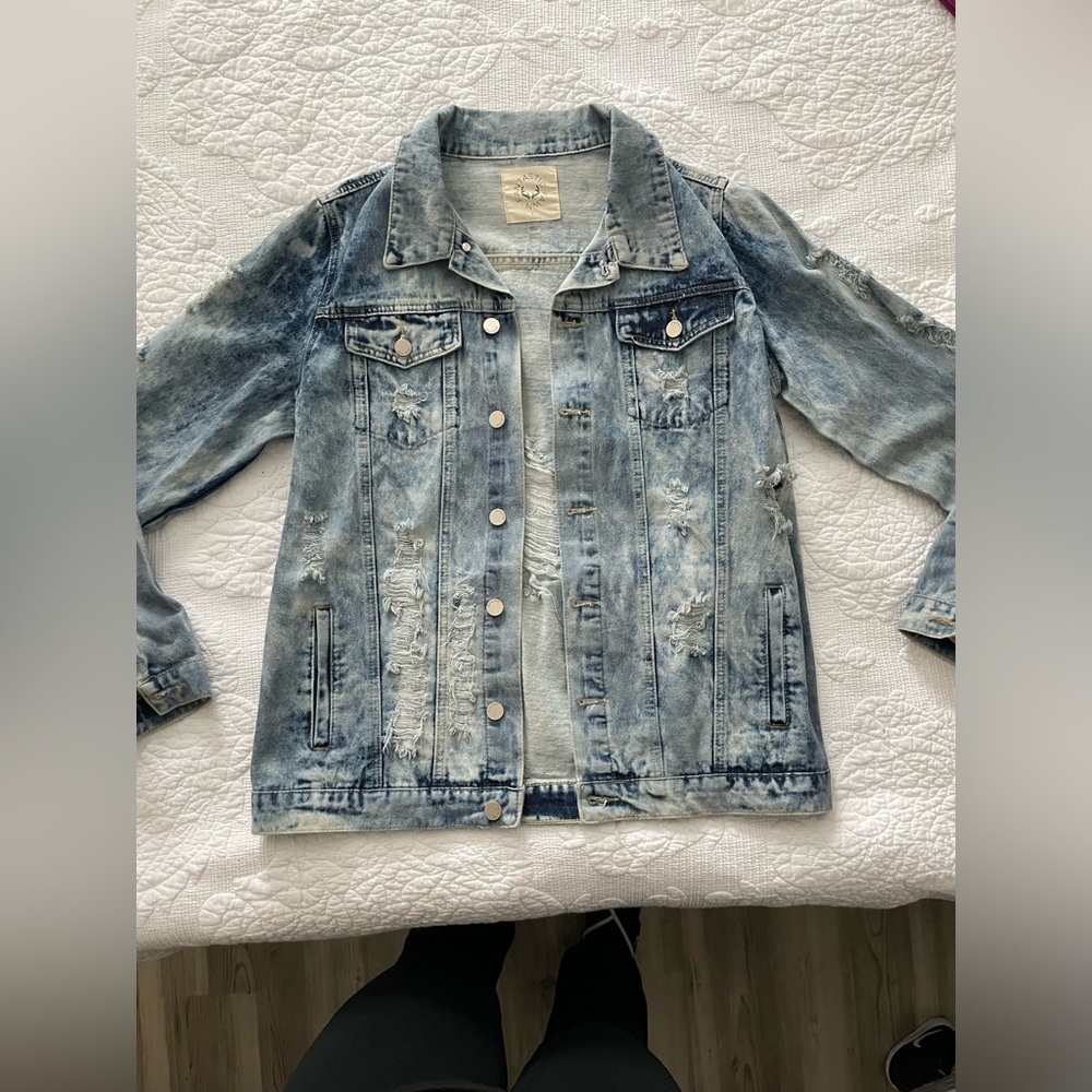 Distressed oversized jean jacket